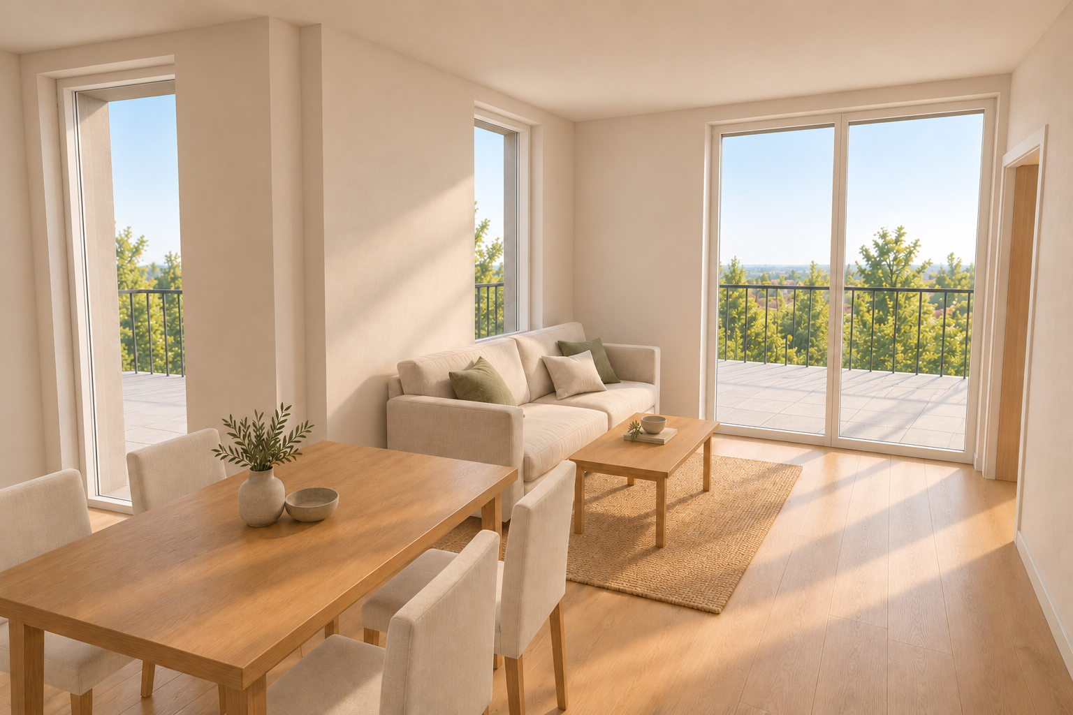 First-class 3-room new-build apartment with a spacious front balcony in central Korneuburg [AI-modified]