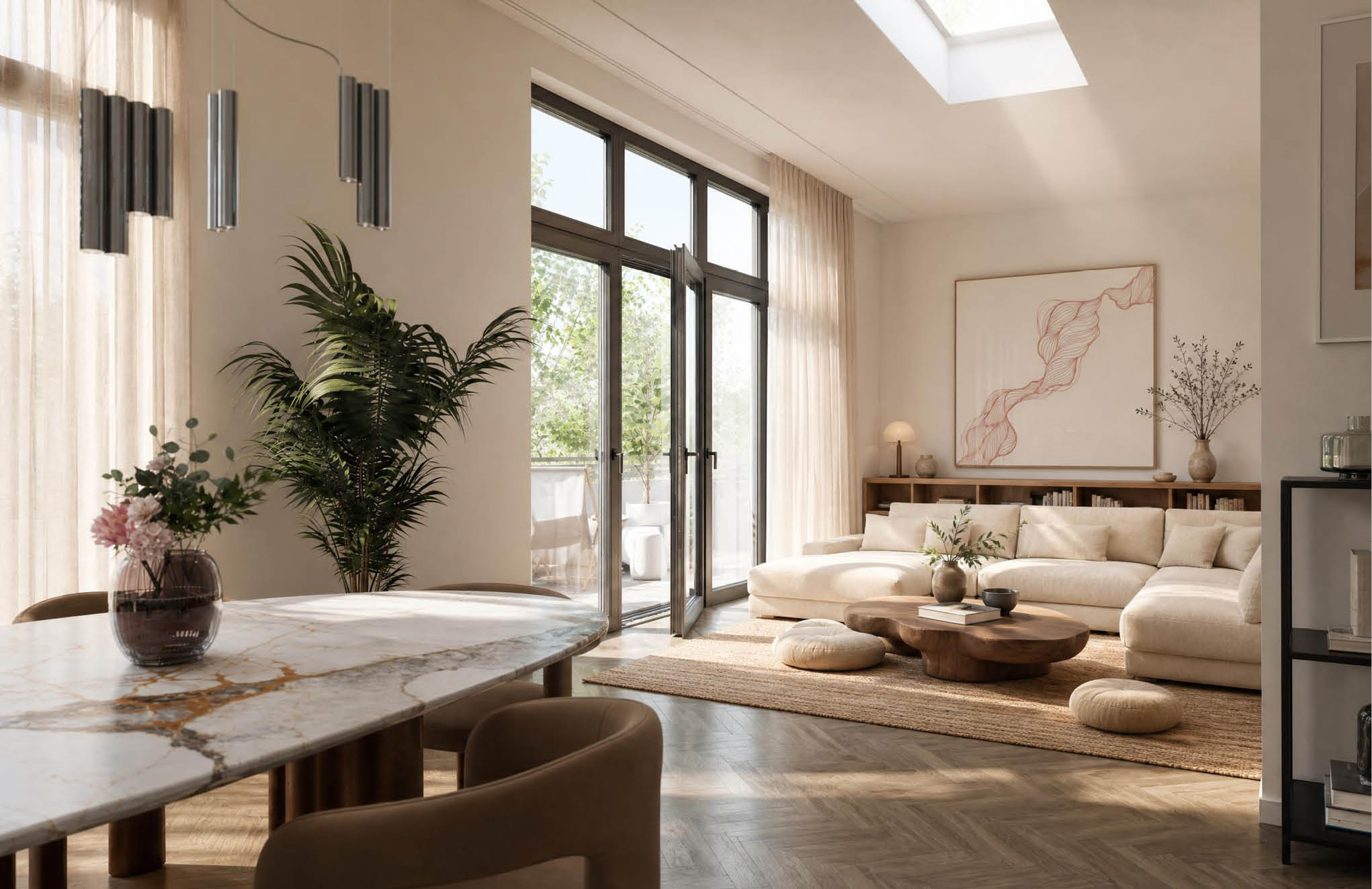 Leben mit umlaufender Dachterrasse & Kamin
