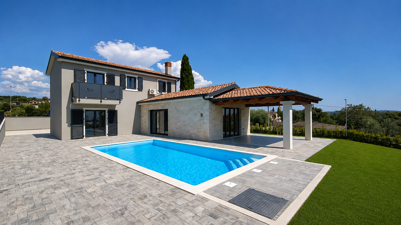 Mediterranean charm in a new build with pool & sea view in Kaštelir
