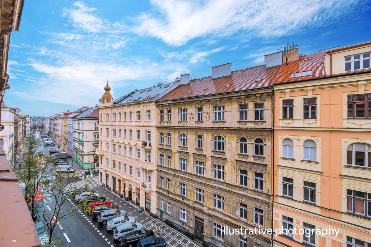Residential apartment building with small-format apartments in the developing Žižkov district