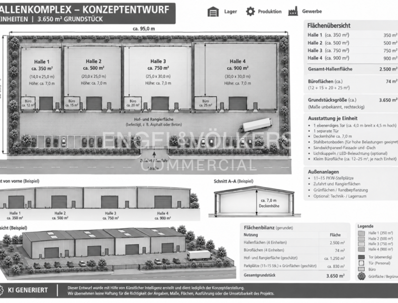 Moderner Hallenkomplex mit 4 flexibel nutzbaren Gewerbeeinheiten