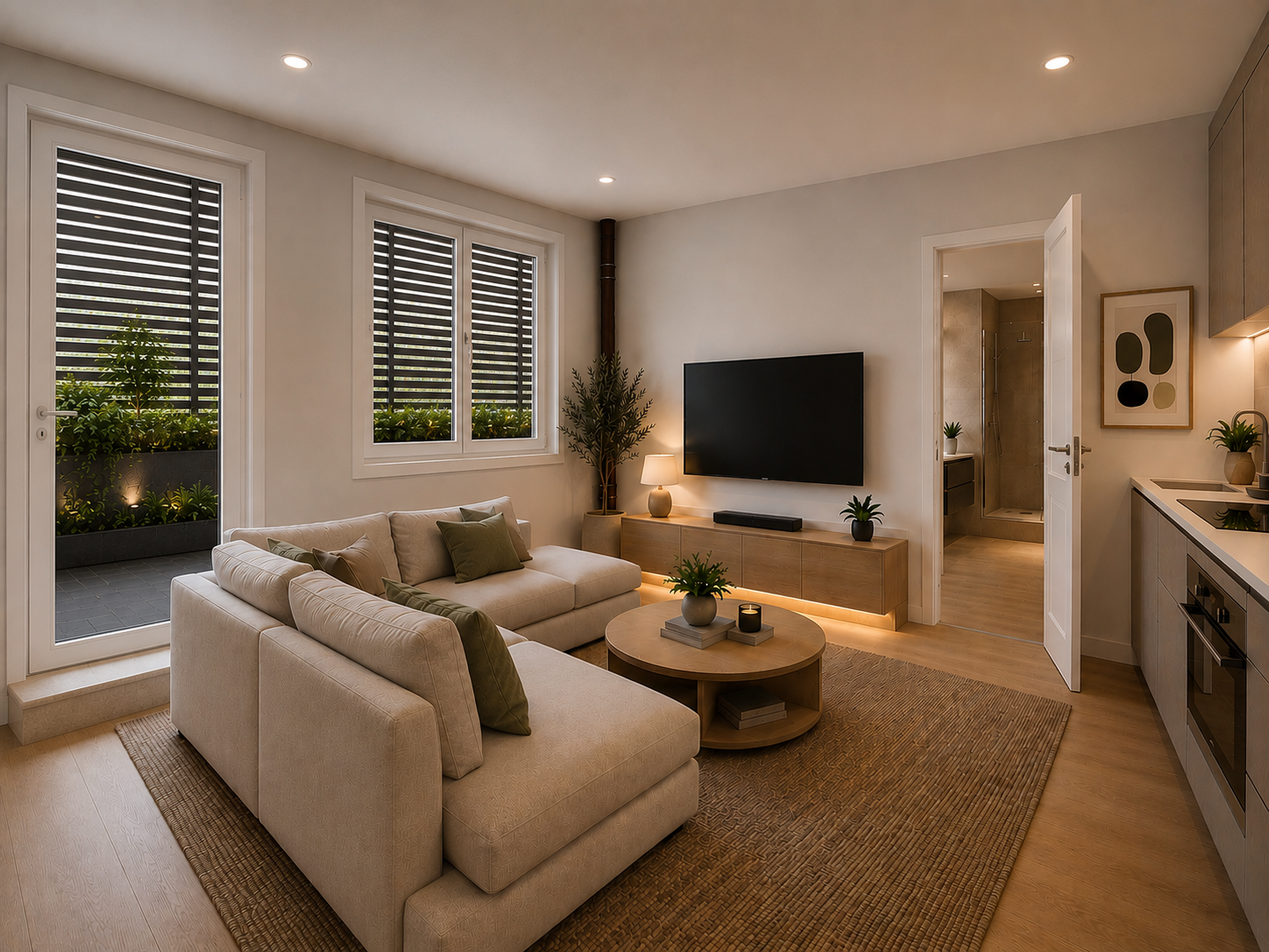 Modern one-bedroom apartment with large balcony, under construction