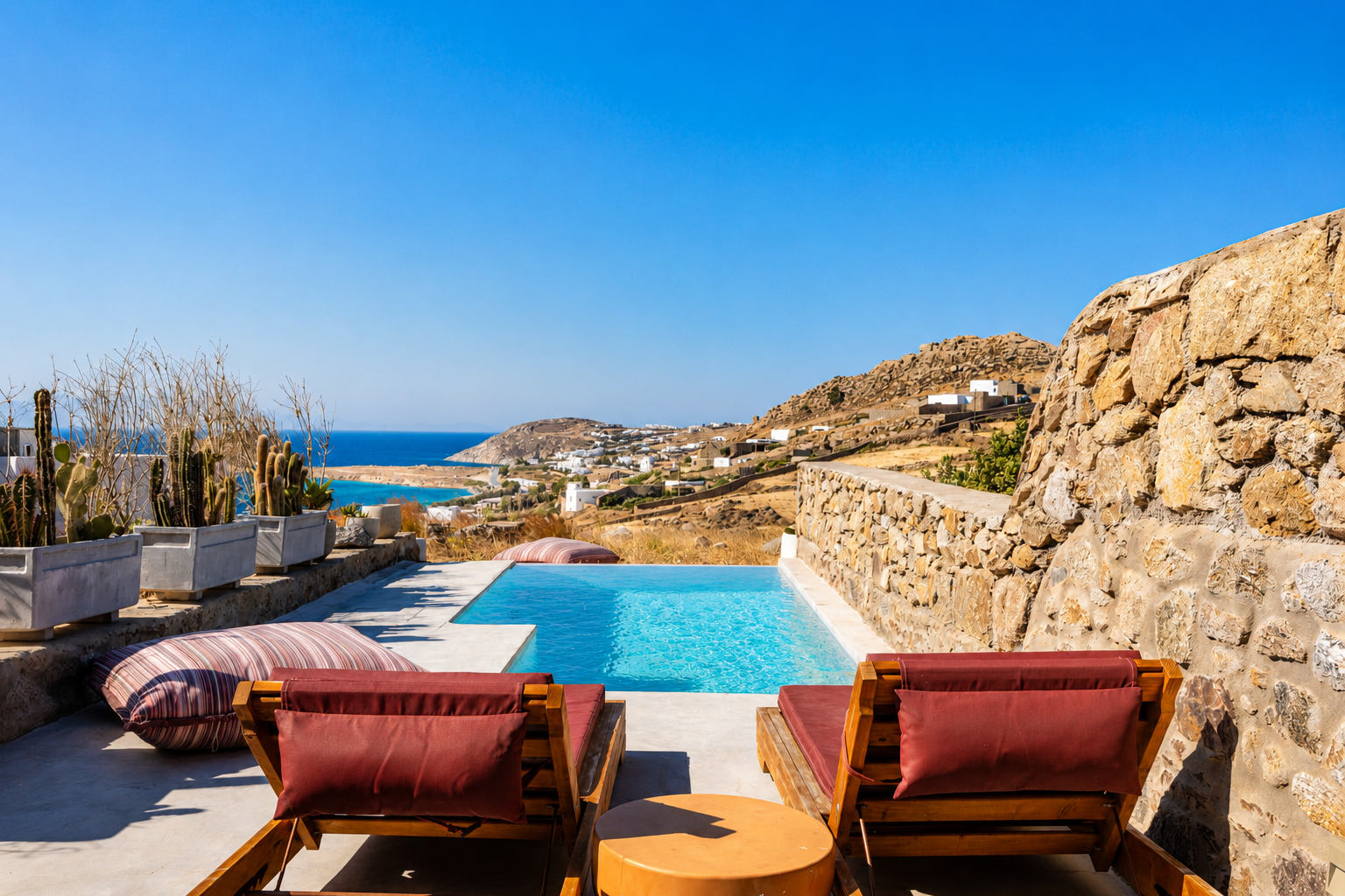 Elegantes, modernes Maisonette mit Pool und Meerblick in Kalafatis, Mykonos