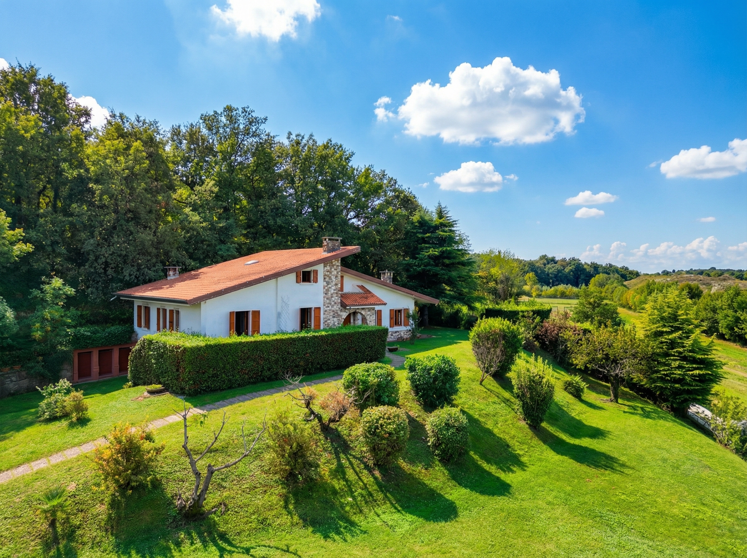 Detached villa with lake view and large garden [AI-modified]