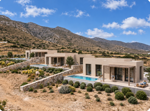 Newly built 3 bedroom villa with pool and sunset views in Naxos