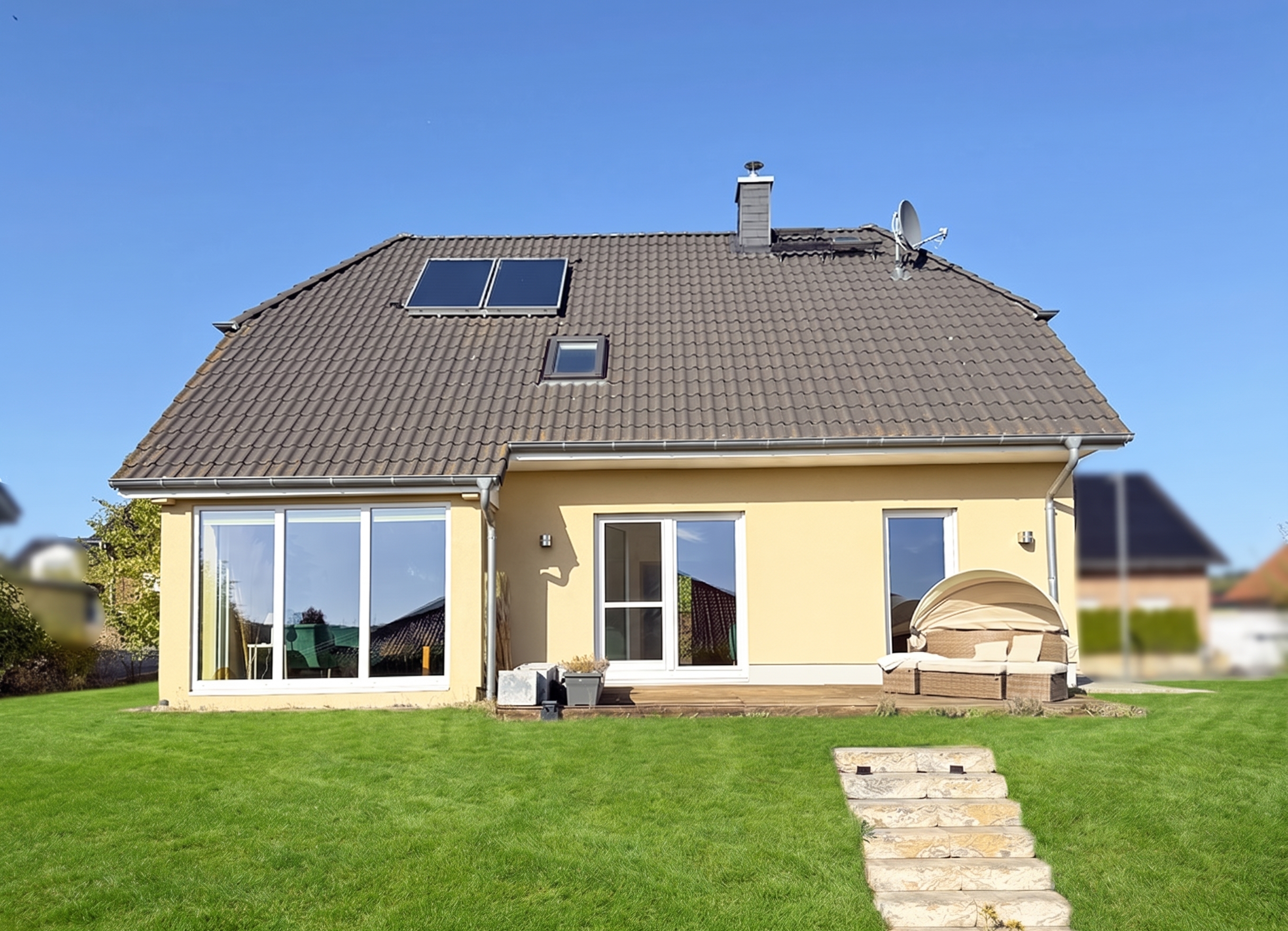 Modernes Einfamilienhaus mit Garten und Taunusblick [AI-modified]