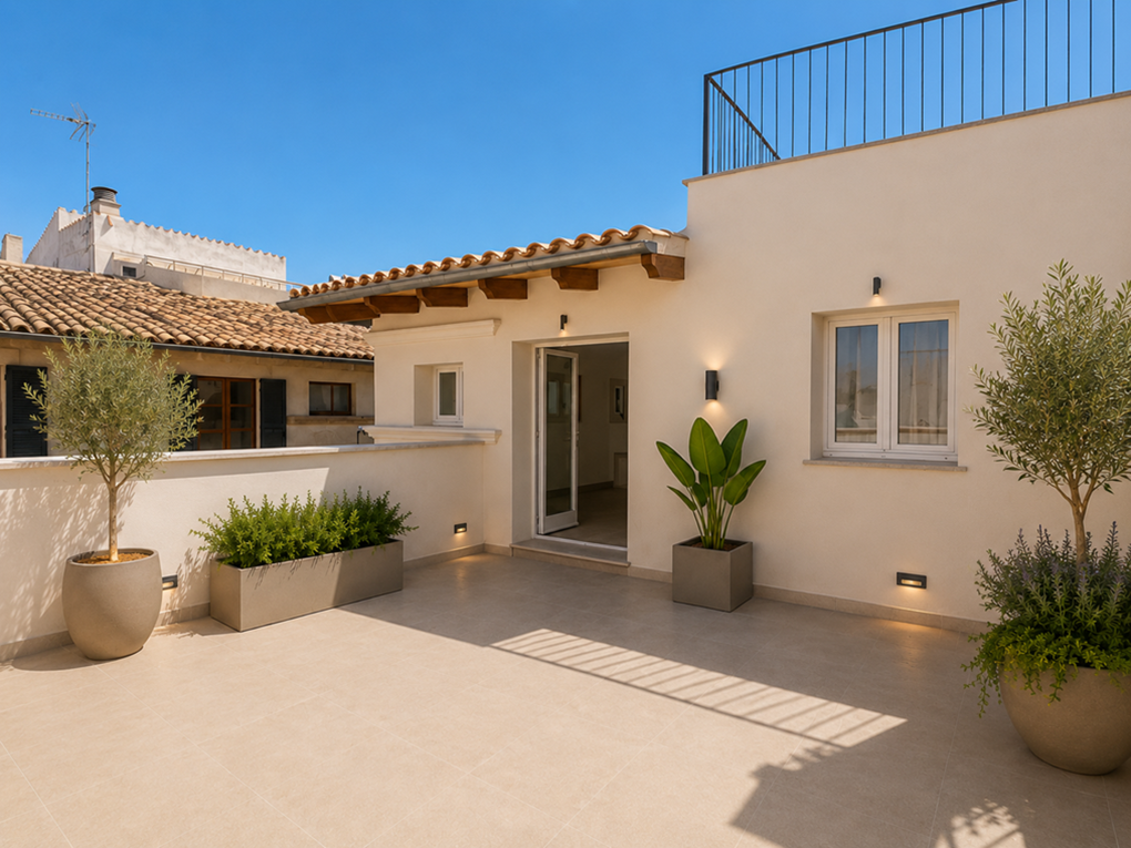 Exclusive first-occupancy penthouse with private roof terrace, elevator and pool in Calatrava [AI-modified]