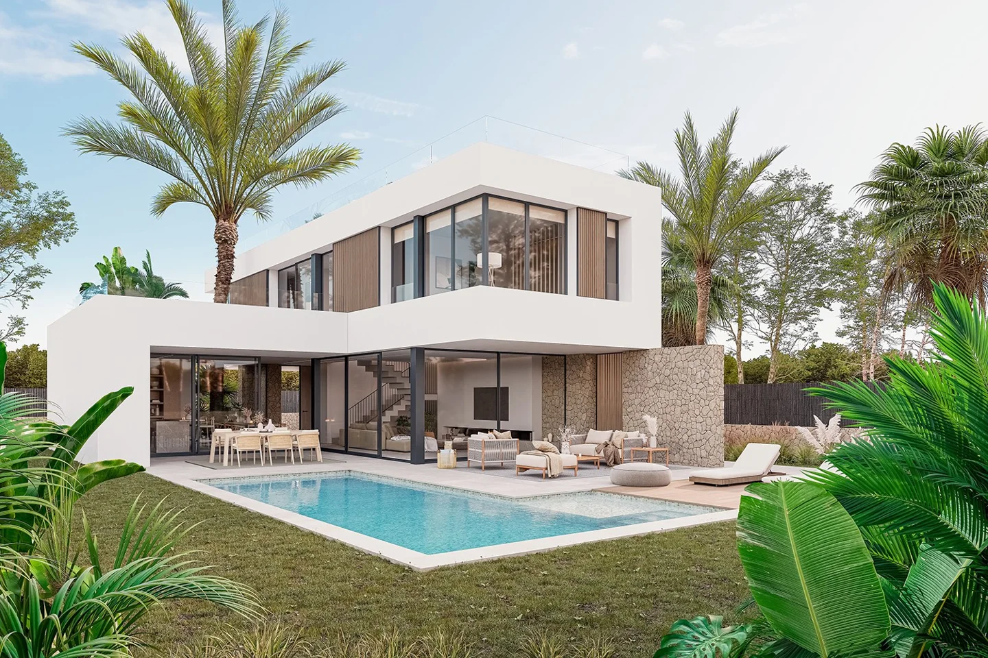 New development: Purist designer villa near the beach with sea views