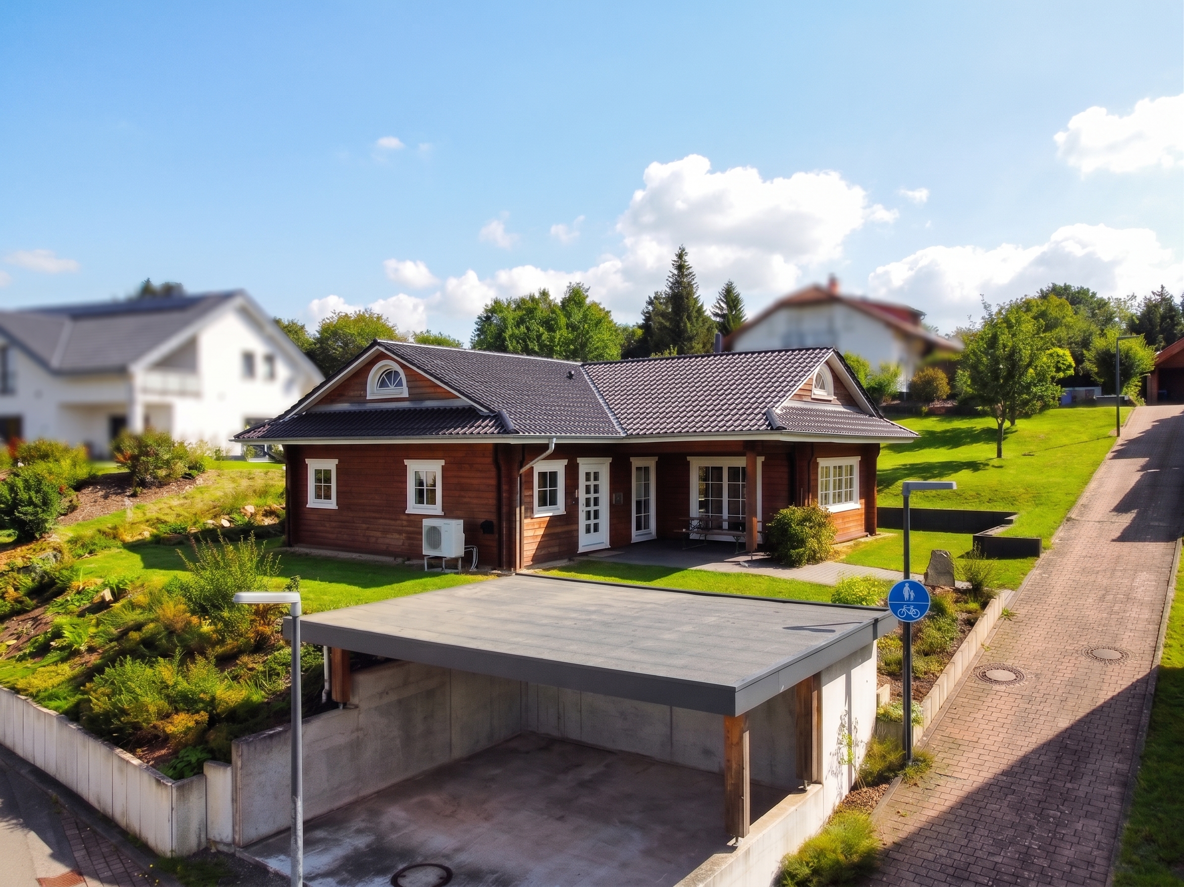 Modernes Wohnen auf einer Ebene – gepflegter Holz-Bungalow mit viel Platz und Wohlfühlcharakter [AI-modified]