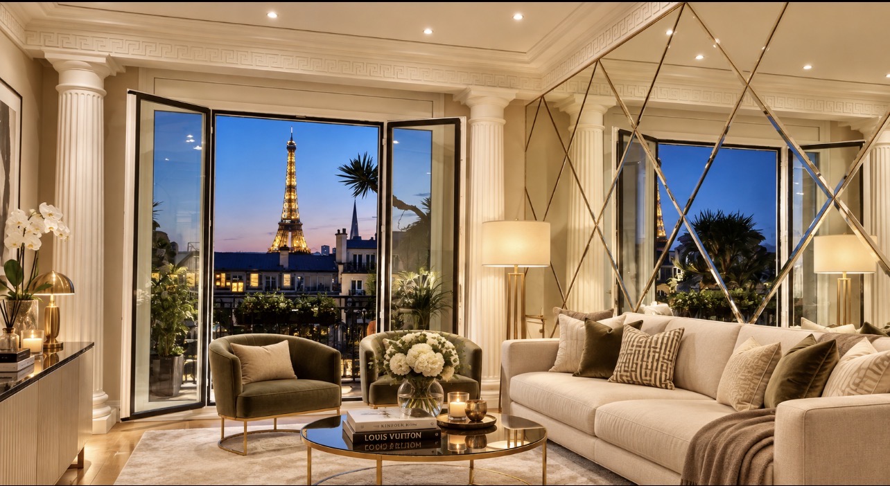 Exceptional property – Champs-Élysées – Terrace with Eiffel Tower view [AI-modified]