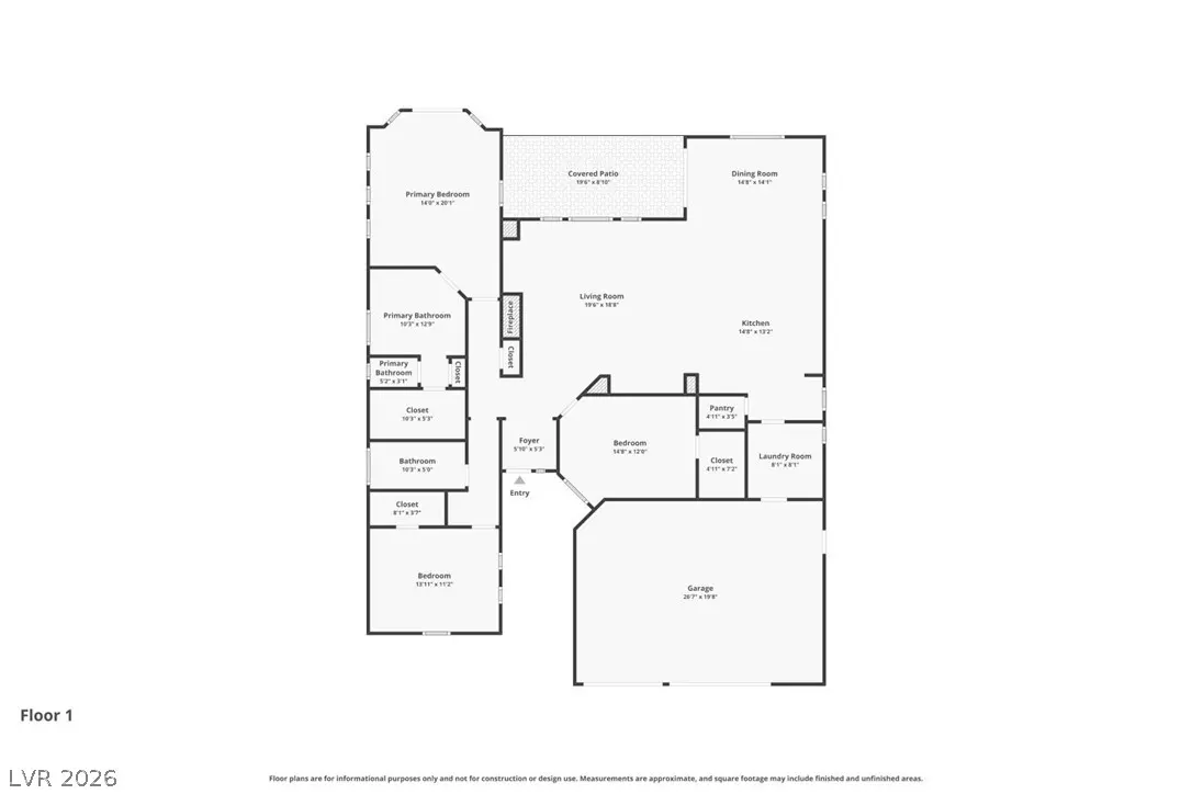 Floor plan of a house with a primary bedroom, living room, kitchen, dining room, garage, and other rooms.
