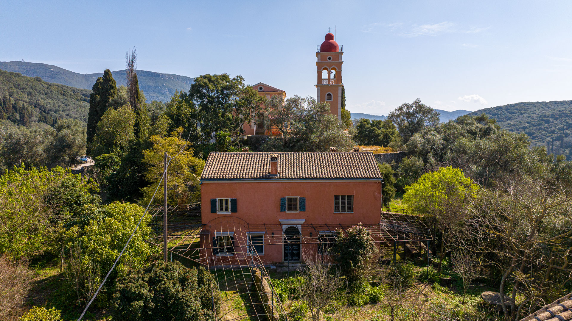 Historic palazzo with olive press and panoramic views in Vouniatades, Corfu
