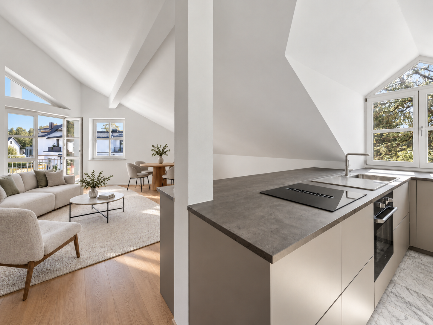 Helle Räume, hohe Decken - 2 Zimmer Dachgeschosswohnung in Solln [KI-modifiziert]