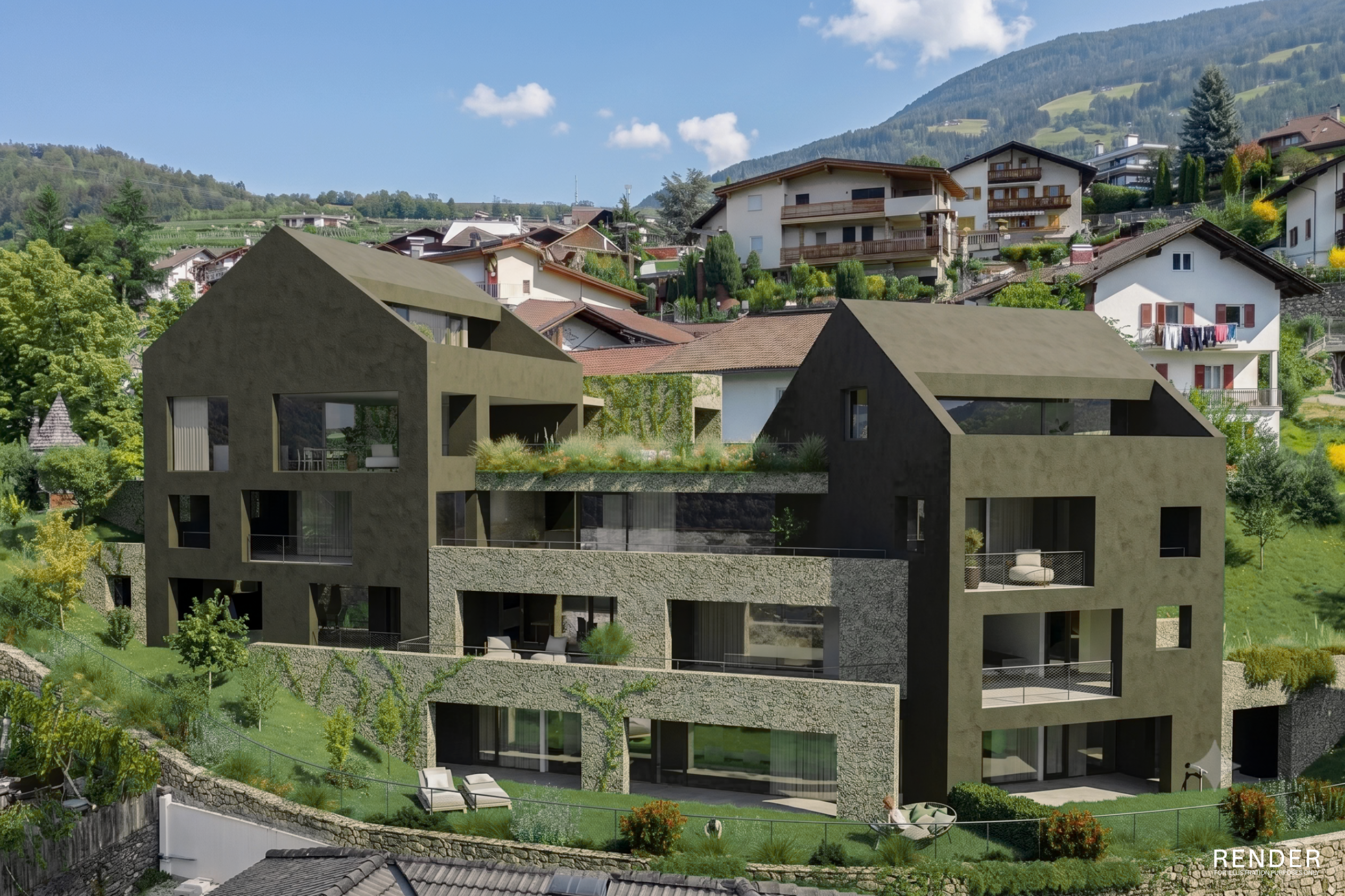 Unique penthouse with terrace and garden in a sunny hillside location [AI-modified]