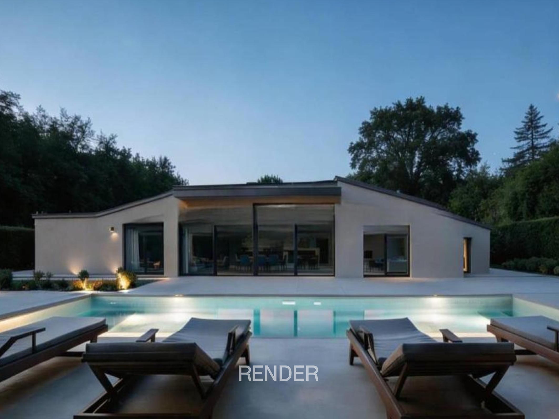 Moderne, noch fertigzustellende Villa auf einer Ebene im Grünen der Brianza [KI-modifiziert]