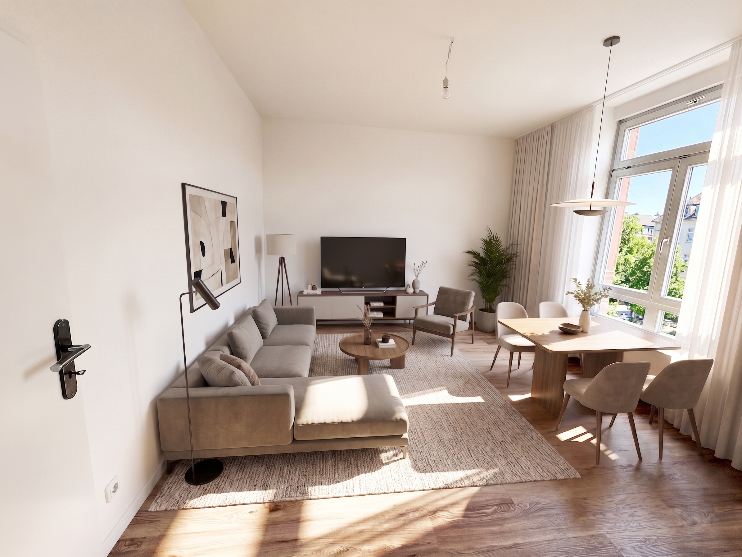 High-quality 3-room ground-floor apartment in a central, quiet location with front garden
