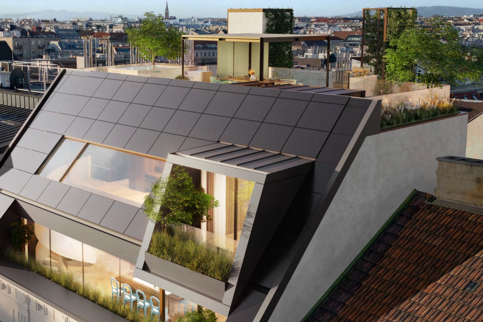 Luxus-Dachausbau mit Dachgarten im Herzen des 8. Bezirks – Wohnen auf höchstem Niveau