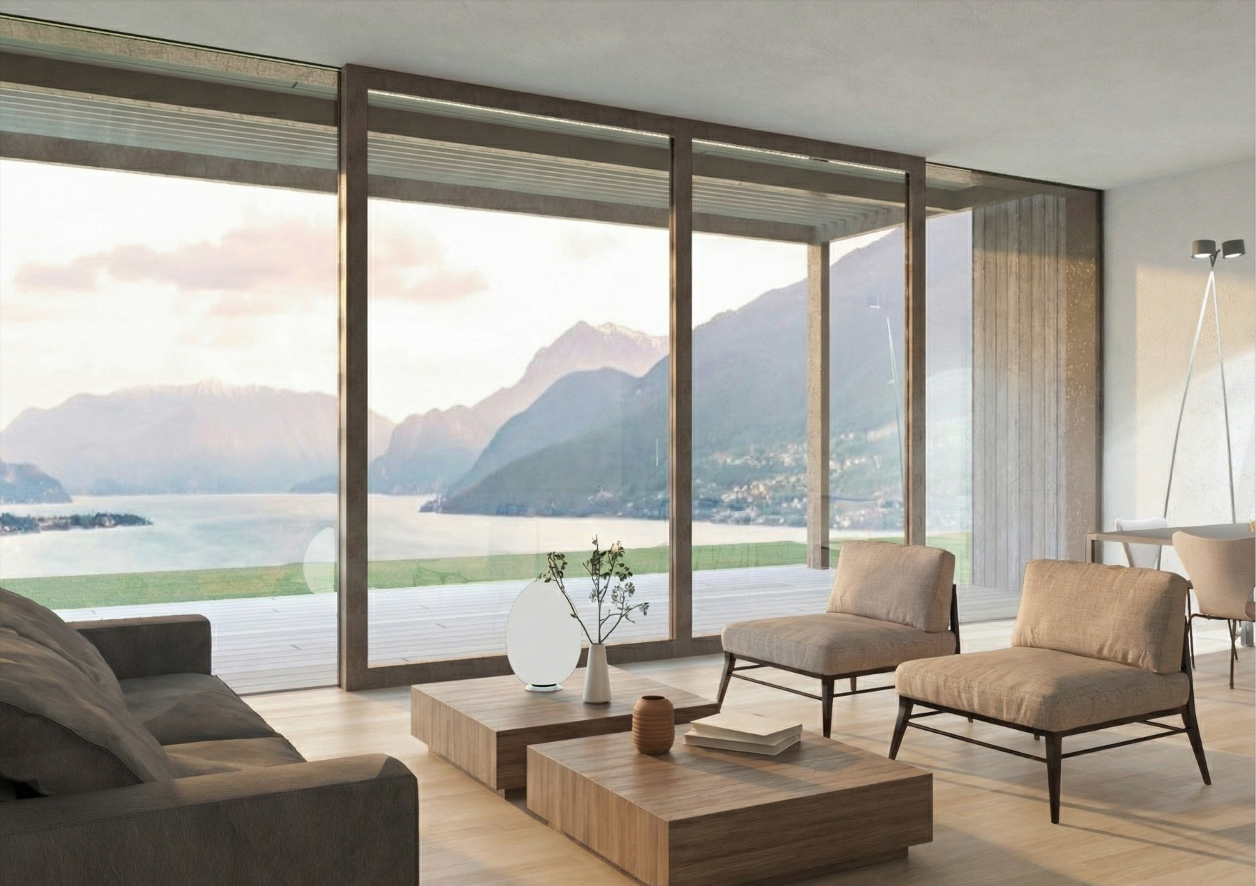 Designer apartment with lake views, a private garden, and a pool in a new residential complex