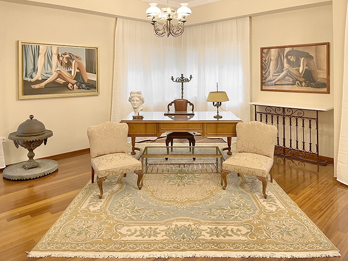 Fully furnished mansion with fireplace and lush green views
