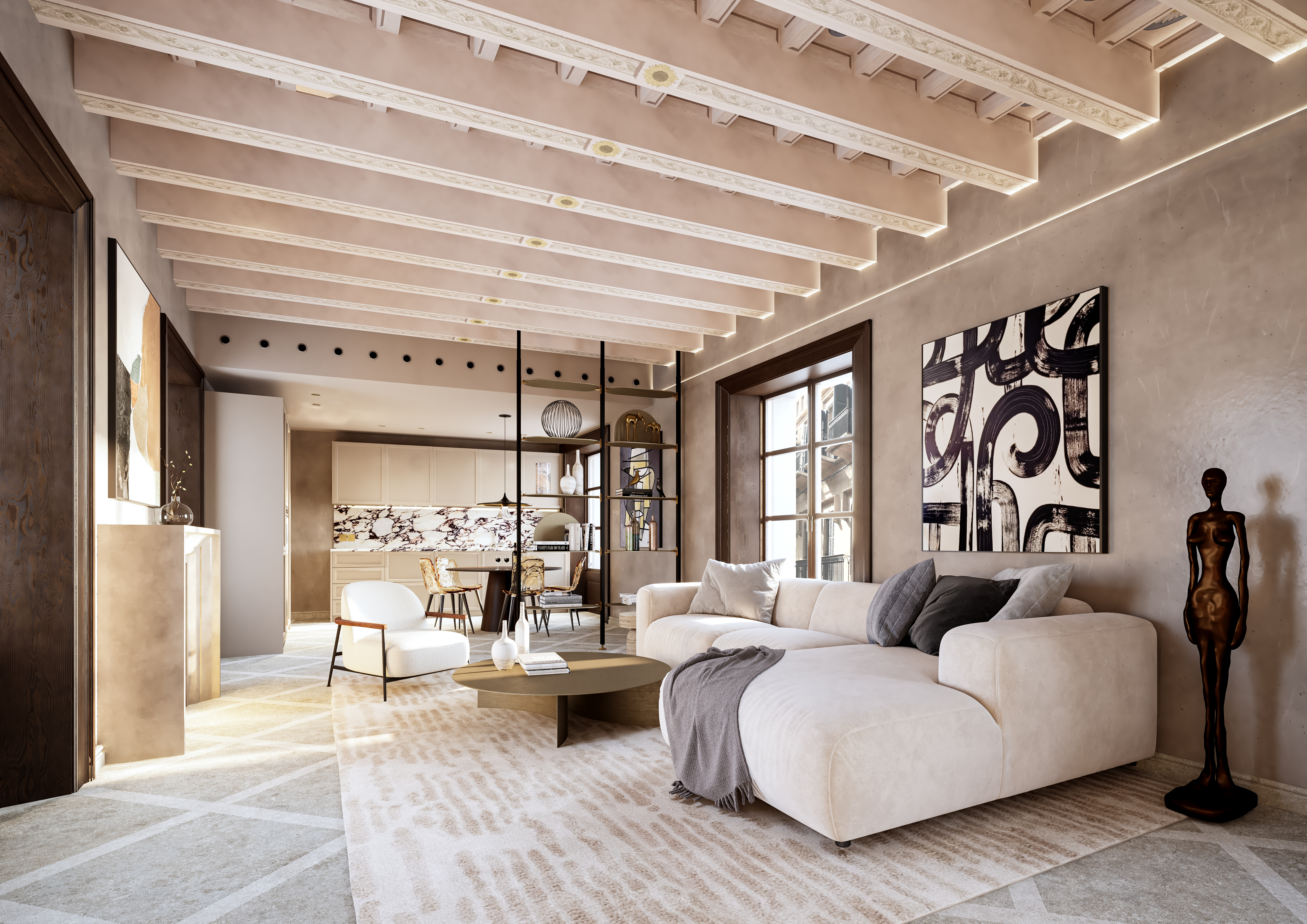 Noble duplex ground floor apartment in a restored Renaissance gem