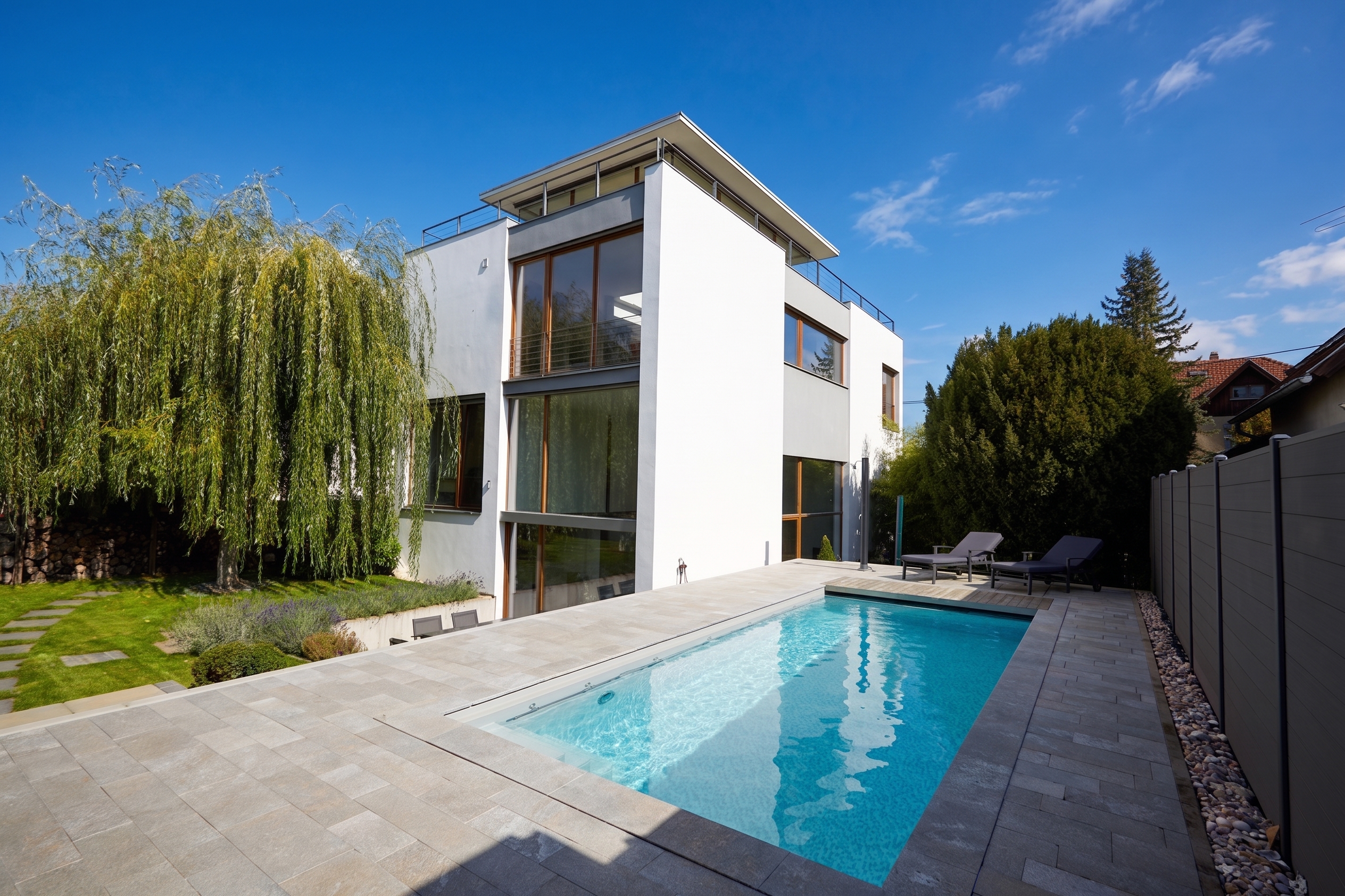 Imposante Bauhausvilla mit Panoramablick, Pool und Sauna