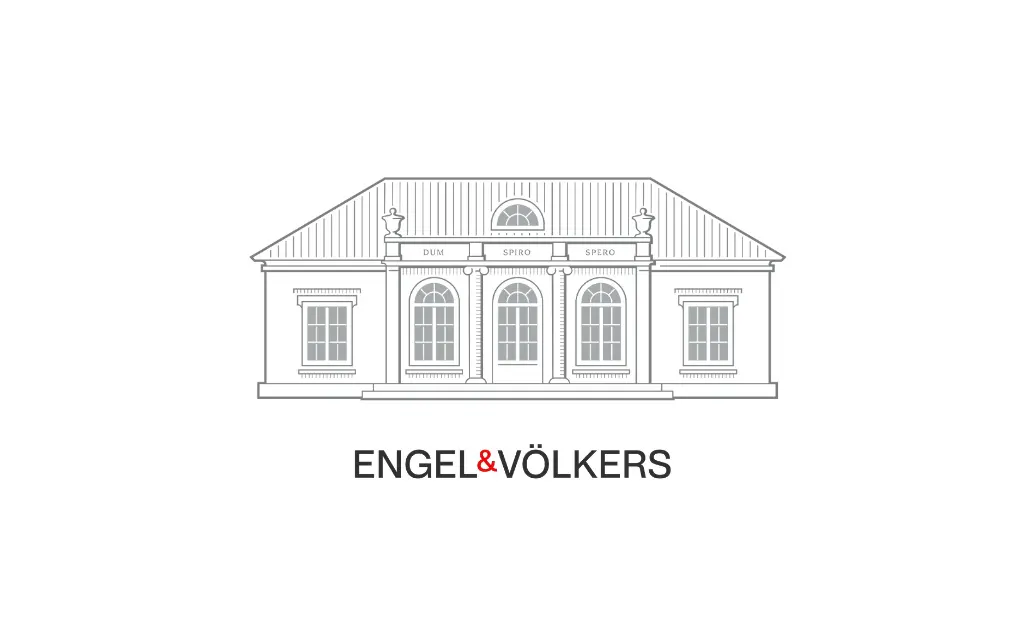 Line drawing of a building with columns and the words "Engel & Völkers" below.